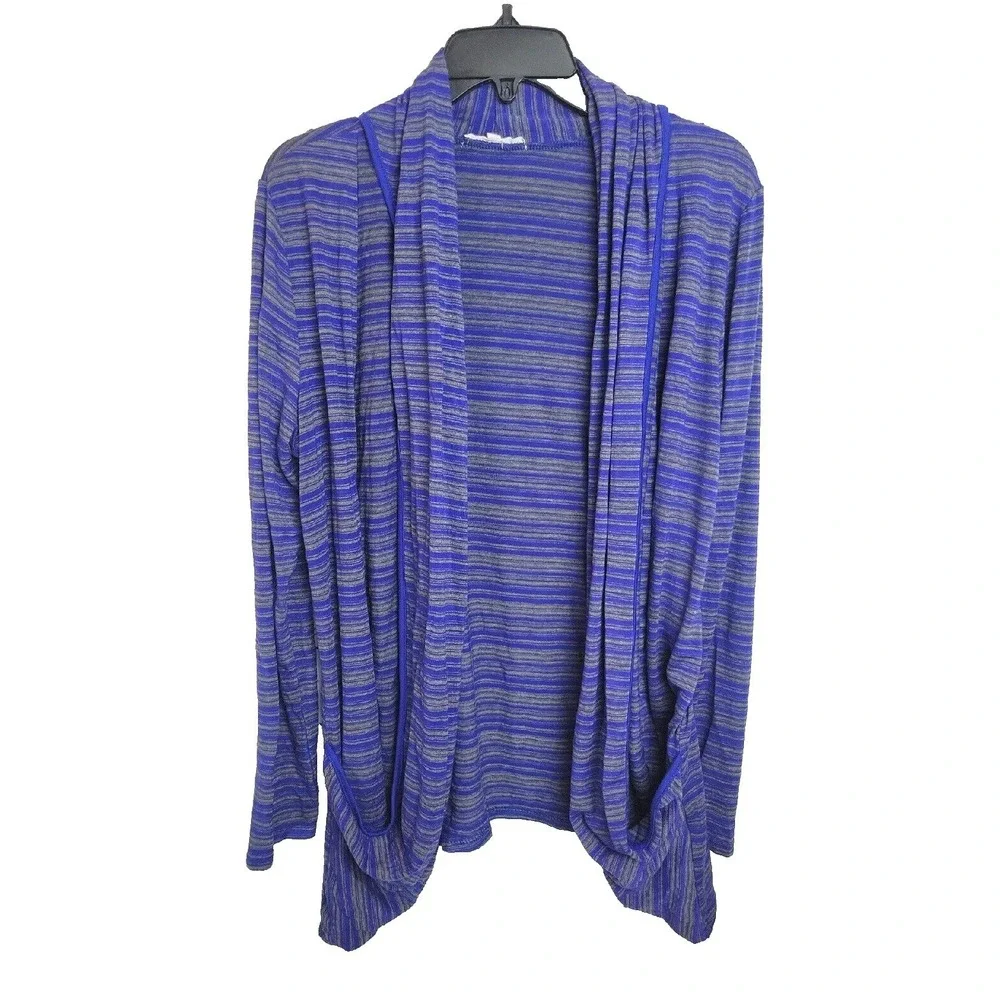 41 Hawthorn Cardigan Sweater Open Front Striped Draped Knit Blue Gray Size Large